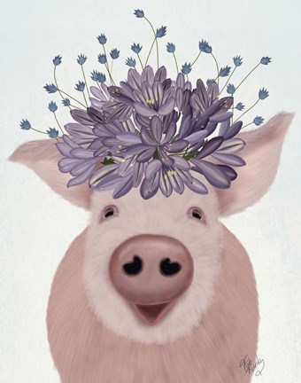 Framed Pig and Lilac Flowers Print