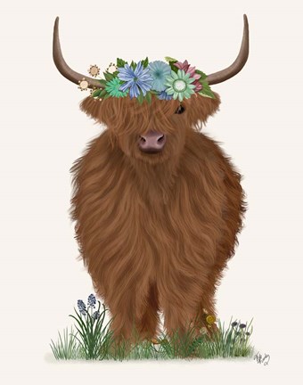 Framed Highland Cow with Flower Crown 2, Full Print