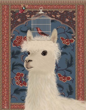 Framed Llama and Birdcage Print