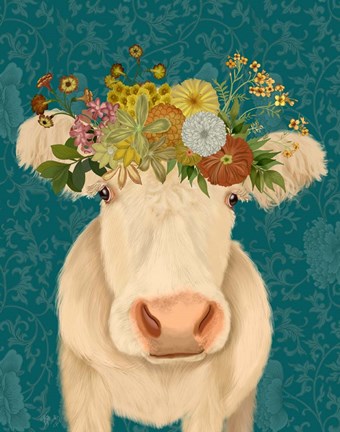 Framed Cow Cream Bohemian 1 Print