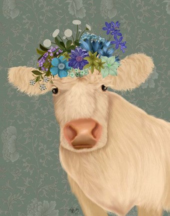 Framed Cow Cream Bohemian 2 Print