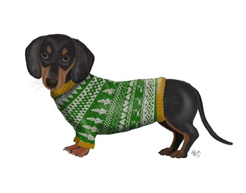 Framed Christmas Des - Dachshund and Christmas Sweater Print