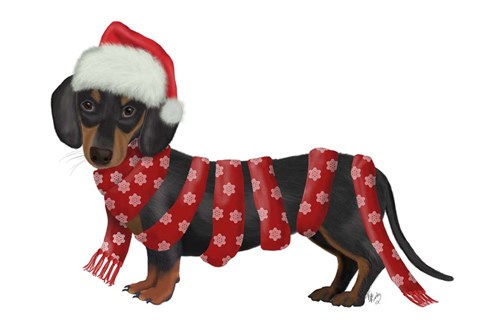 Framed Christmas Des - Dachshund Snowflake Scarf Print