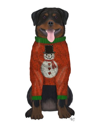Framed Christmas Des - Rottweiler in Christmas Sweater Print