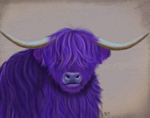 Framed Highland Cow 5, Purple, Portrait Print