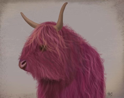 Framed Highland Cow 4, Pink, Portrait Print