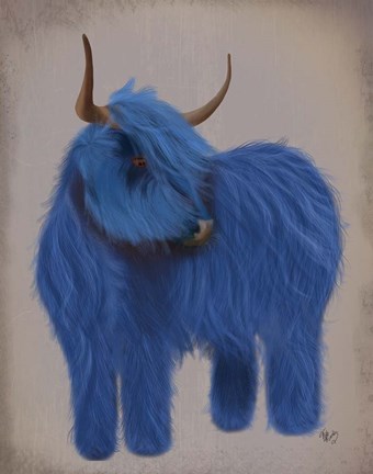 Framed Highland Cow 2, Blue, Full Print