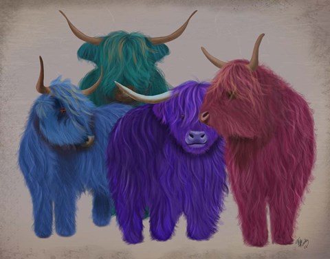 Framed Highland Cows, Multicoloured Herd Print