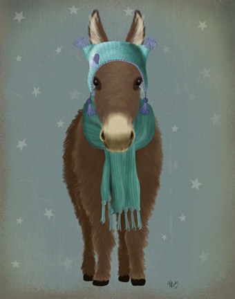 Framed Donkey Blue Hat and Scarf Print