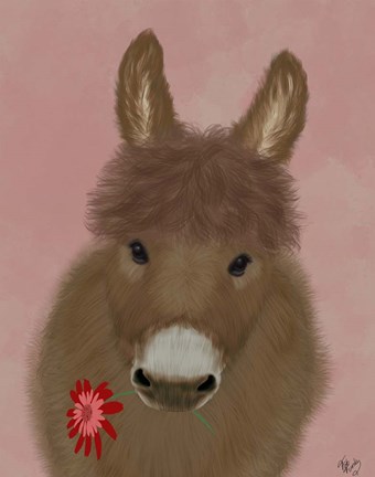 Framed Donkey Red Flower Print