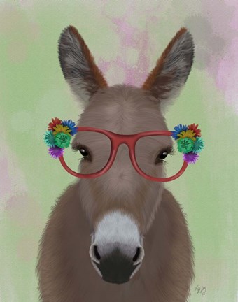 Framed Donkey Red Flower Glasses Print