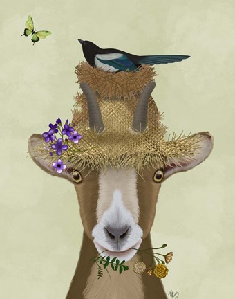 Framed Goat In Straw Hat Print