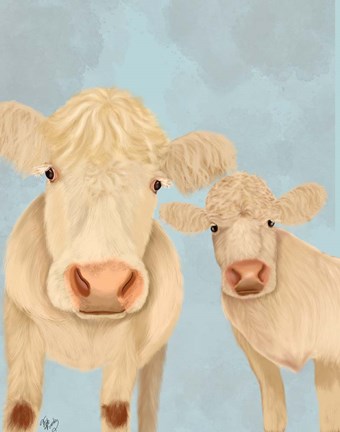 Framed Cow Duo, Cream, Looking at You Print