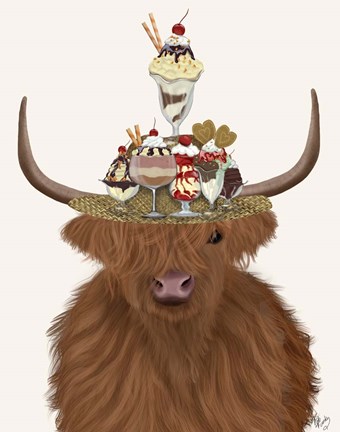 Framed Highland Cow and Ice Cream Hat Print
