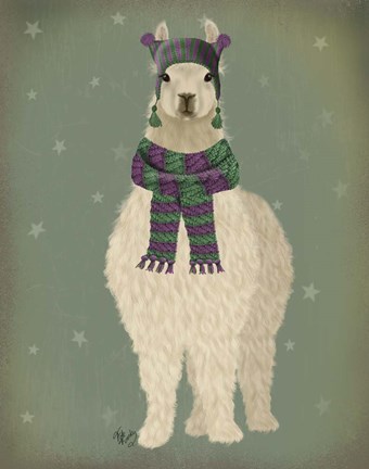 Framed Llama with Purple Scarf, Full Print