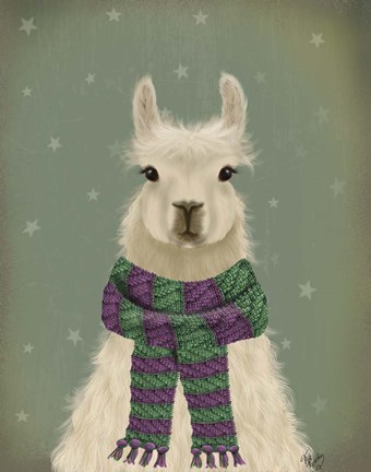 Framed Llama with Purple Scarf, Portrait Print