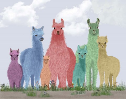 Framed Llama Pastel Family Print