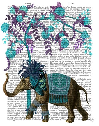Framed Niraj Elephant, Blue Tree Print