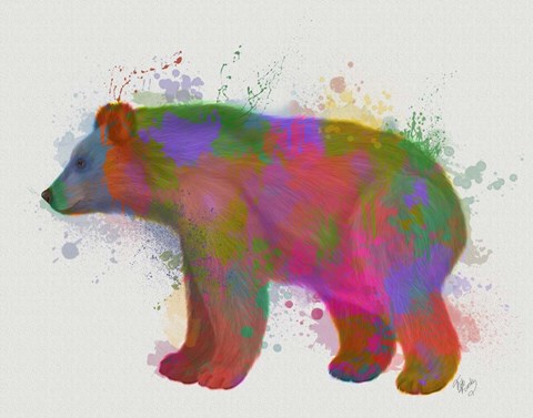 Framed Bear Rainbow Splash 2 Print