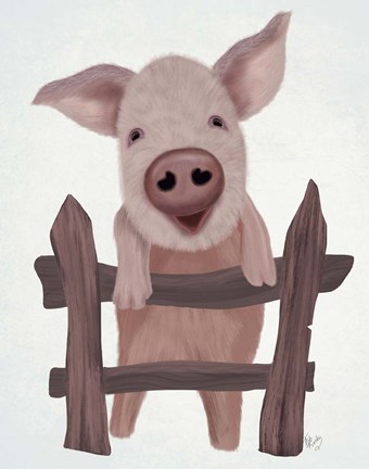 Framed Pig On Fence Print