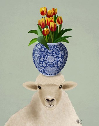 Framed Sheep and Tulips Print
