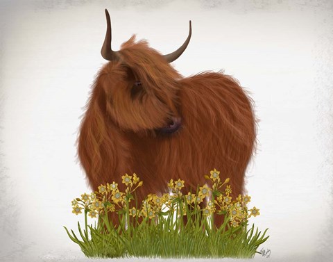 Framed Highland Cow, Daffodil Print