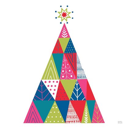 Framed Geometric Holiday Trees I Bright Print