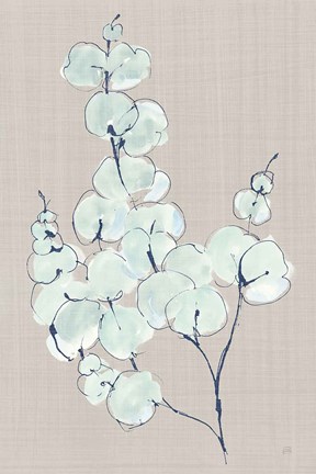 Framed Eucalyptus Branch III Blue Gray Print