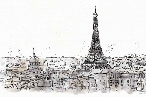 Framed Skyline Sketches II No Words Flowers Print