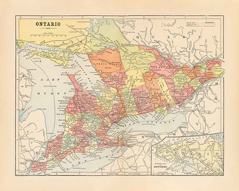 Framed Map of Ontario Print