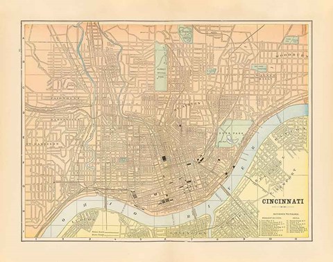 Framed Map of Cincinnati Print