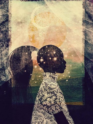 Framed Sun, Stars and Moon Print