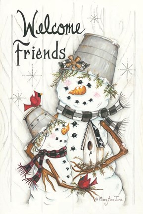 Framed Welcome Friends Snowmen Print