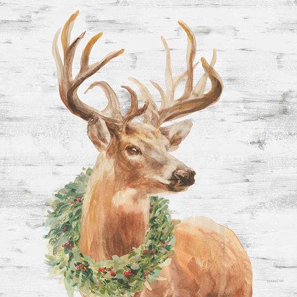 Framed Woodland Holidays Stag Gray Print