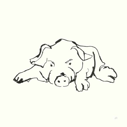 Framed Line Pig I Print