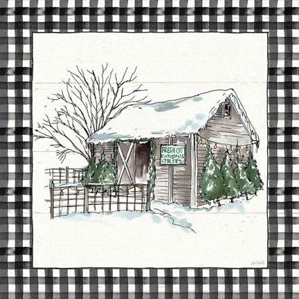 Framed Holiday on the Farm IV BW Buffalo Check Print