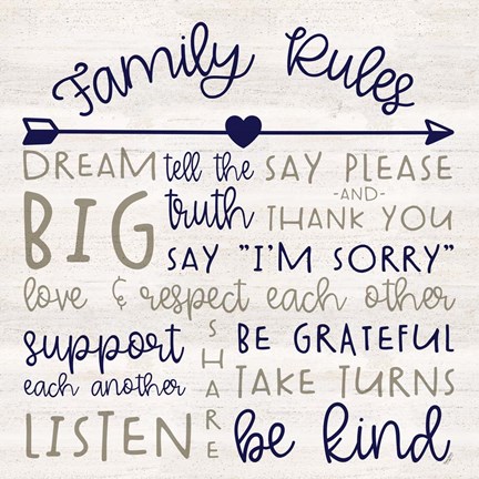 Framed Family Rules III Farmhouse Print