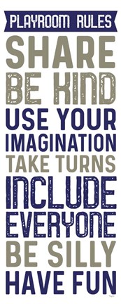 Framed Playroom Rules Vertical Print