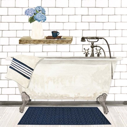 Framed Farmhouse Bath I Navy-Tub Print