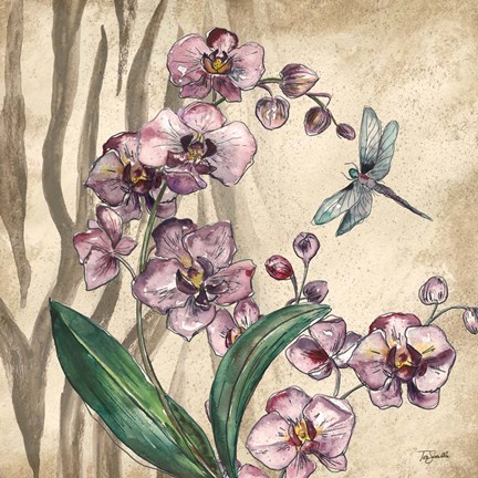 Framed Boho Orchid &amp; Dragonfly I Print