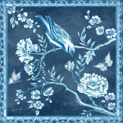 Framed Chinoiserie Tile Blue I Print