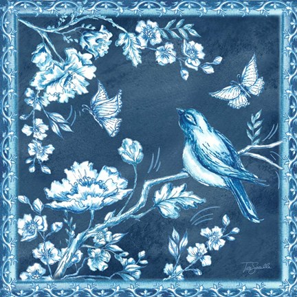 Framed Chinoiserie Tile Blue II Print