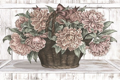 Framed Basket of Peonies Print