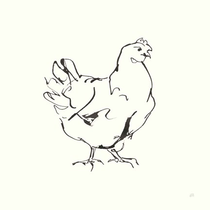 Framed Line Chicken I Print