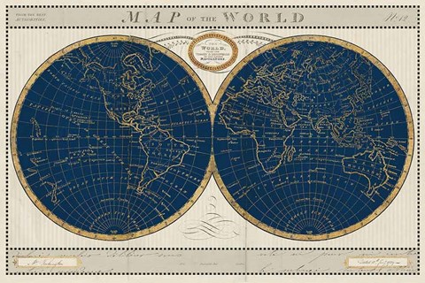 Framed Torkingtons World Map Indigo Globes Print