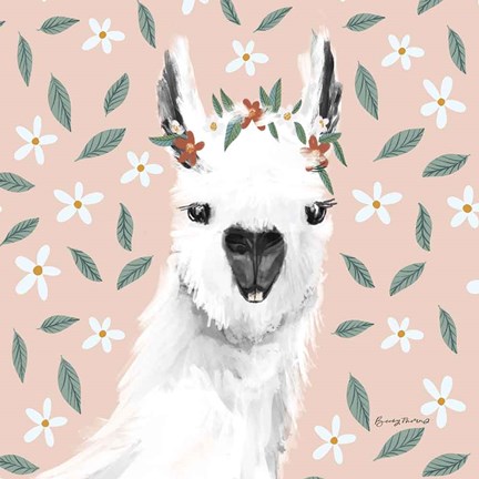 Framed Delightful Alpacas I Floral Crop Print