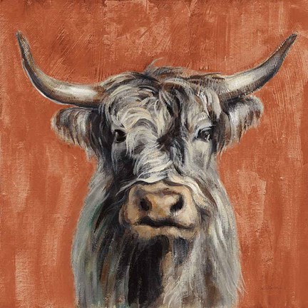 Framed Highland Cow on Terracotta Print