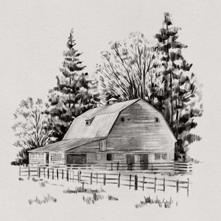 Framed Distant Barn Sketch I Print