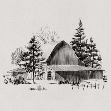 Framed Distant Barn Sketch II Print