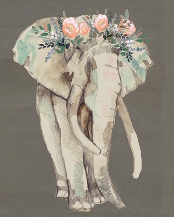 Framed Flower Crown Elephant I Print